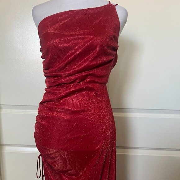 Lucy in the Sky Red Ruched Lined Sparkle Glitter Prom Formal Party Dress Medium - Picture 1 of 14